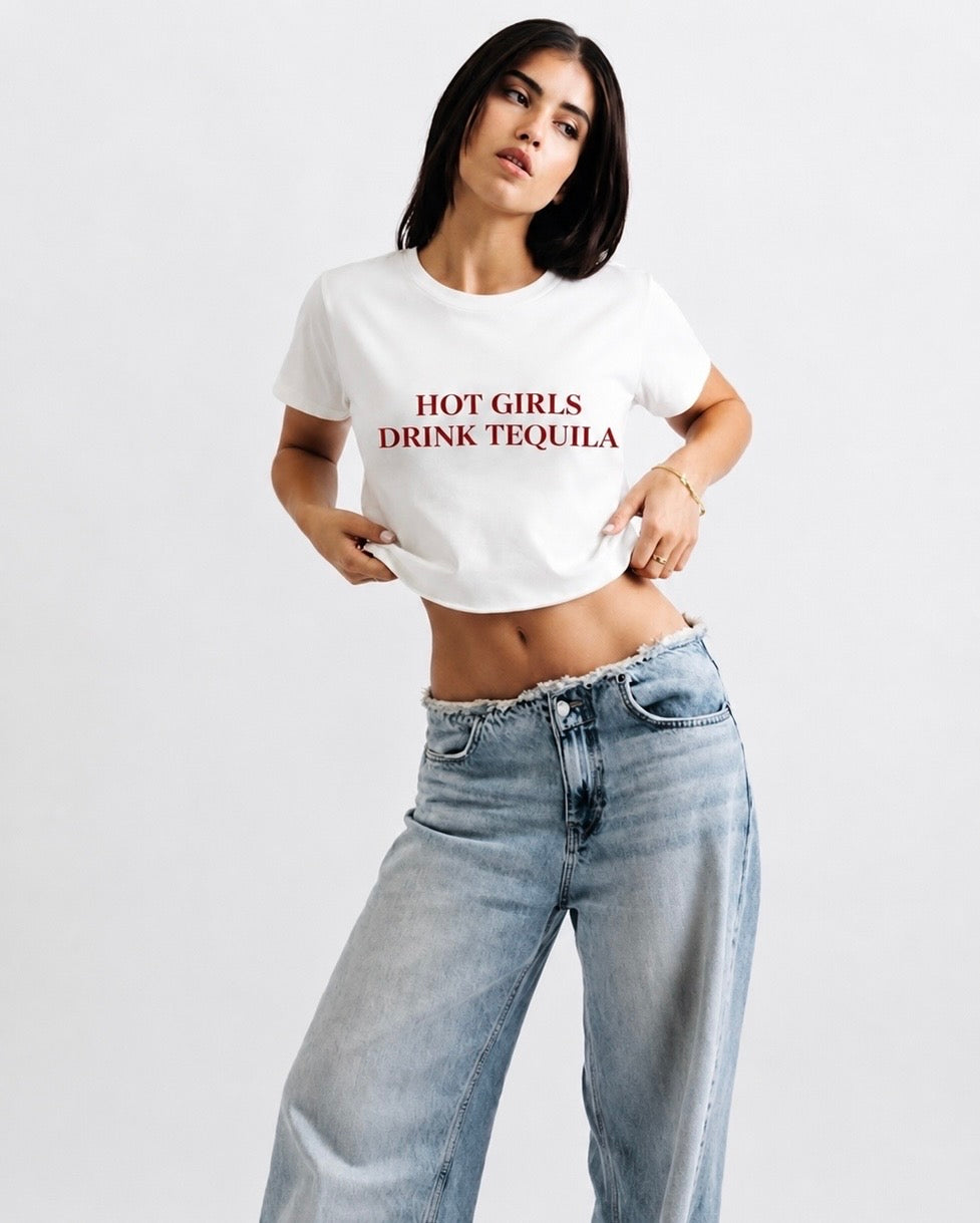 'Hot Girls Drink Tequila' Cropped Tee